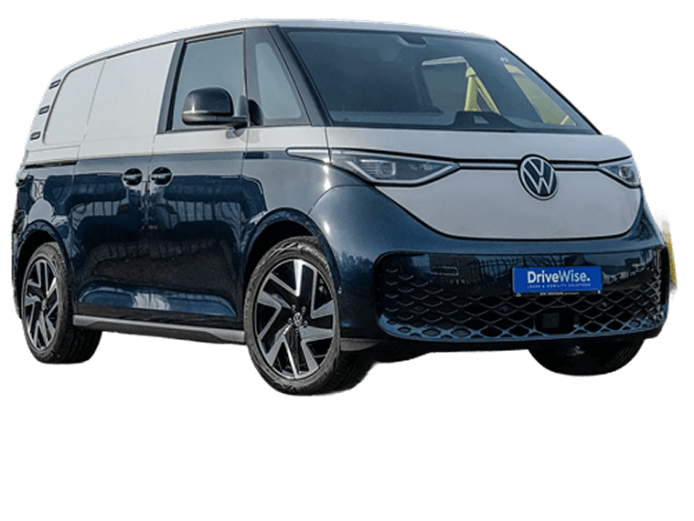 Moderne blauwe Volkswagen bestelwagen buiten